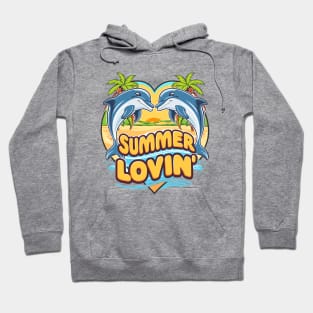 Summer Lovin' Dolphins in a Heart Shape Tropical Beach Life Summertime Summer Palm Trees Summertime Summer Vacation Beach Hoodie